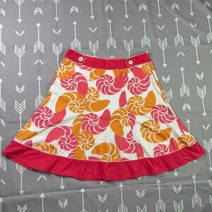 L.L.Bean A-Line Skirt Seashell Print Cotton Casual Pink Orange White Size 10